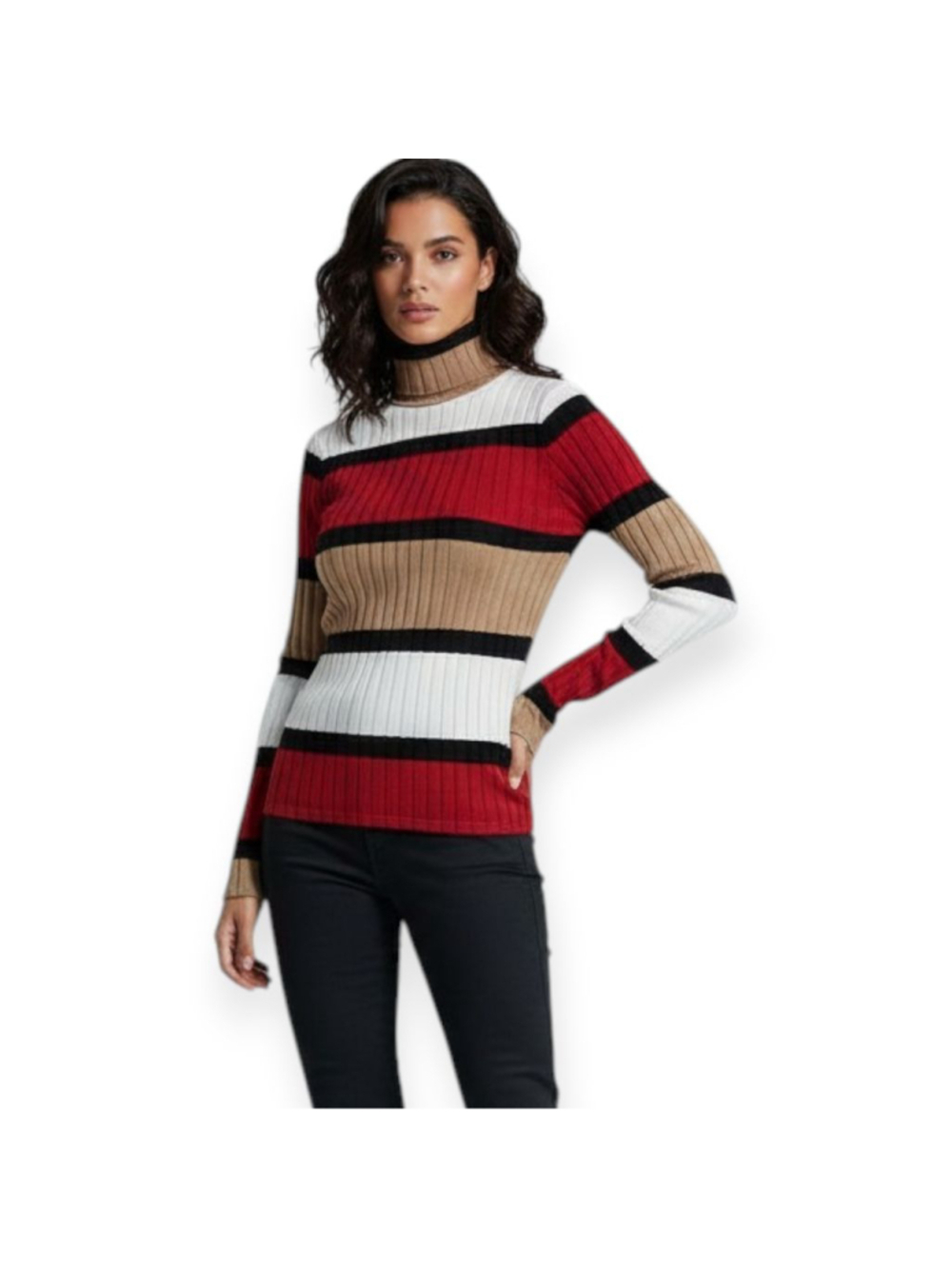 Mango Mock Neck Striped Top Small